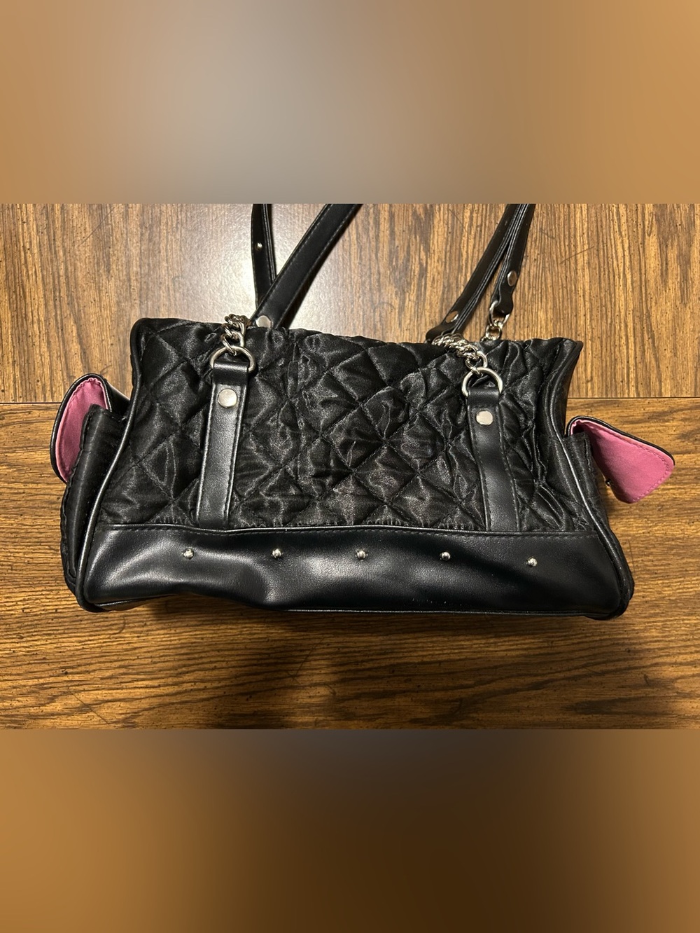 Paris Hilton Black Quilted Mini Satchel with Pink Accents - Picture 7 of 7